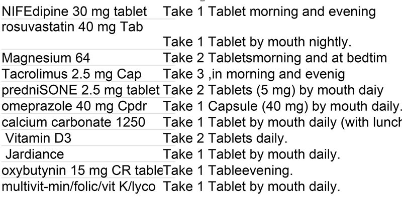heart transplant medication list